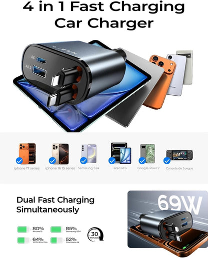 S-Tech Retractable Car Charger – Fast Charging, Clean Setup, No Mess