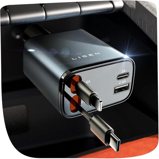 S-Tech Retractable Car Charger – Fast Charging, Clean Setup, No Mess
