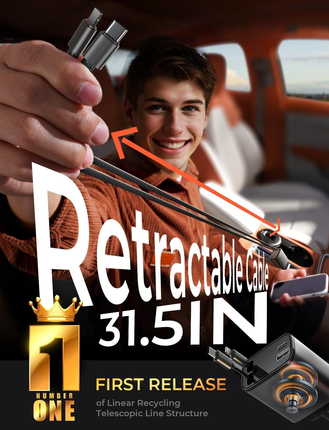 S-Tech Retractable Car Charger – Fast Charging, Clean Setup, No Mess
