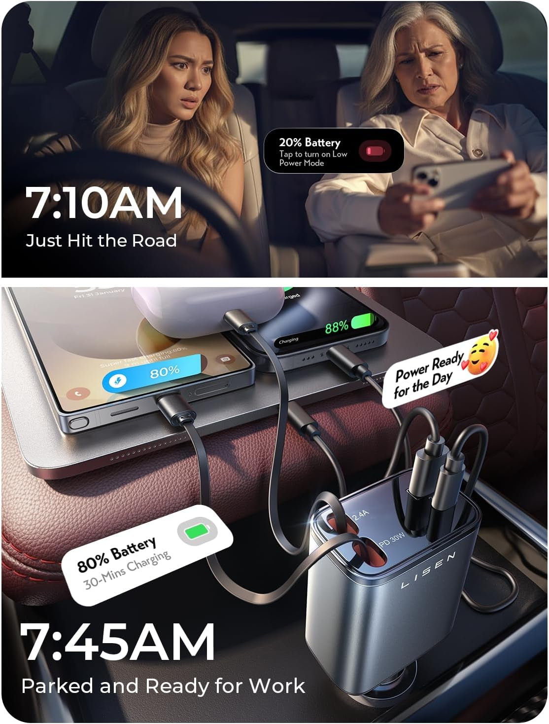 S-Tech Retractable Car Charger – Fast Charging, Clean Setup, No Mess